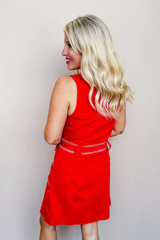 Vibrant Red Chic Collared Short Dress