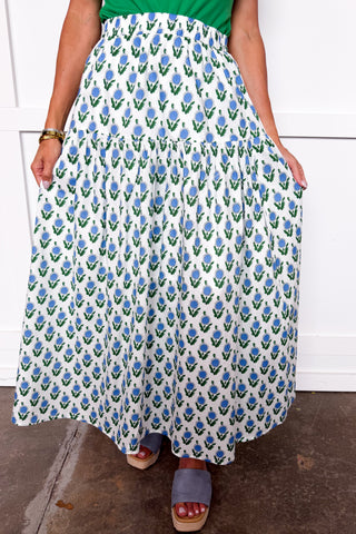 Bluebell Fields Elastic Waist Midi Skirt