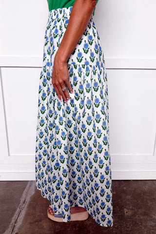 Bluebell Fields Elastic Waist Midi Skirt