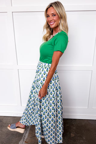 Bluebell Fields Elastic Waist Midi Skirt