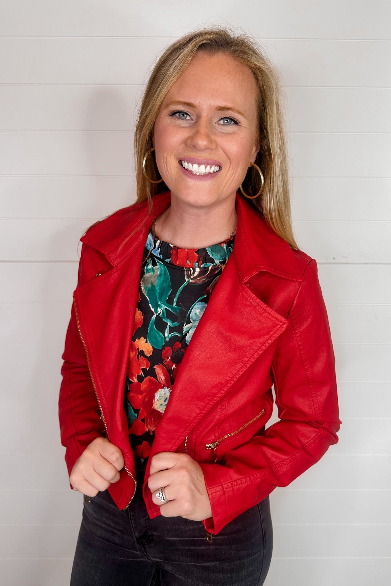 Cherry red leather on sale jacket