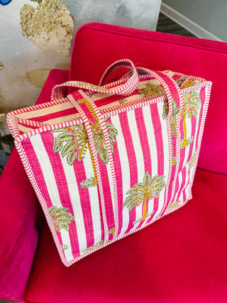 Pink Paradise Stripe Quilted Tote