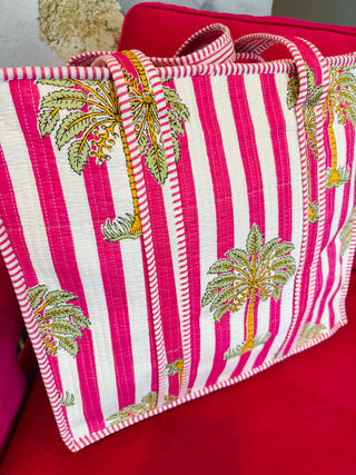 Pink Paradise Stripe Quilted Tote