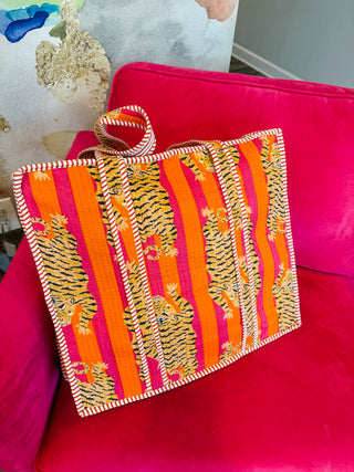 Wild Side Pink & Orange Striped Tote