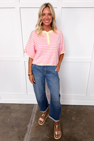Casual Knit Top in Pink Lemonade