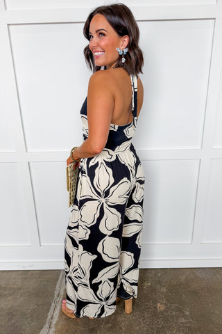 Contrast Bloom Halter Jumpsuit