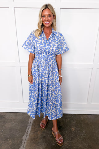 The Rosemary Floral Midi Dress in Blue