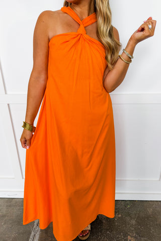 Chic Getaway Halter Midi Dress in Orange
