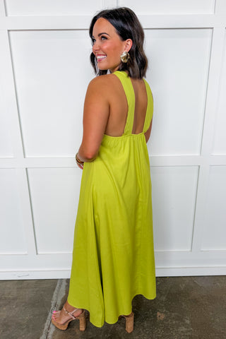 Chic Getaway Halter Midi Dress in Chartreuse