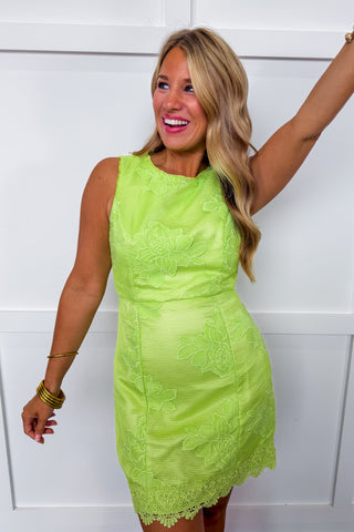 Pretty In Lace Mini Dress in Chartreuse