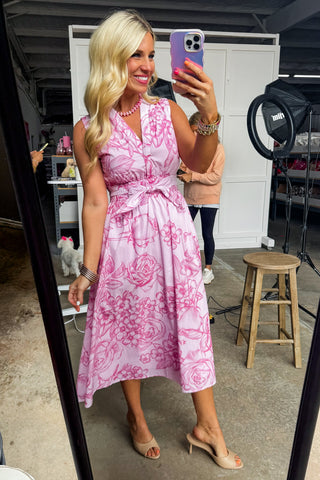 Blushing Rose Tie Midi Dress