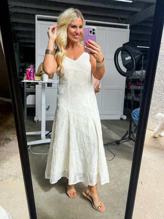 Flower Embroidery Midi Dress With Double Ribbon