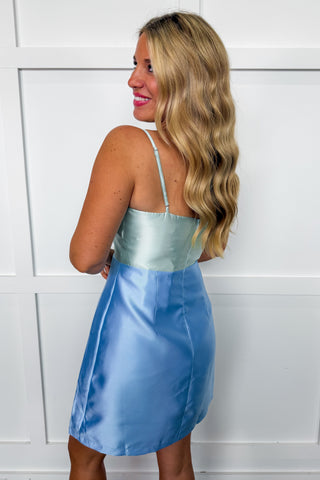 Satin Sky Soirée Bow Dress