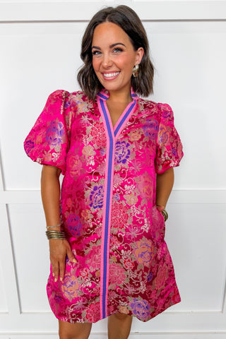 Standout For Good Jacquard Dress in Magenta