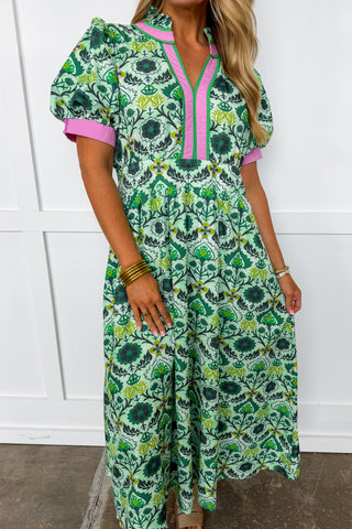 The Savannah Garden Midi Dress in Green