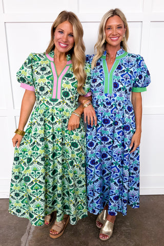 The Savannah Garden Midi Dress in Blue