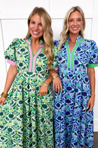 The Savannah Garden Midi Dress in Blue