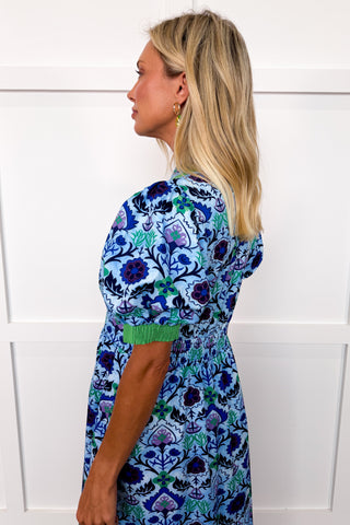The Savannah Garden Midi Dress in Blue