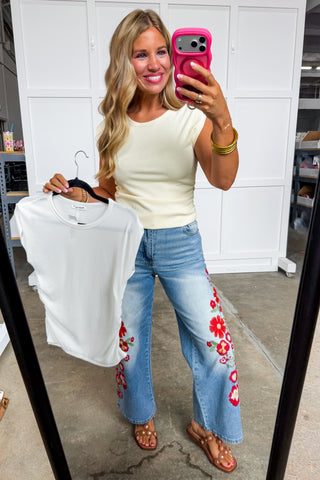 Go-to Ruched Cap Sleeve Top in Off White