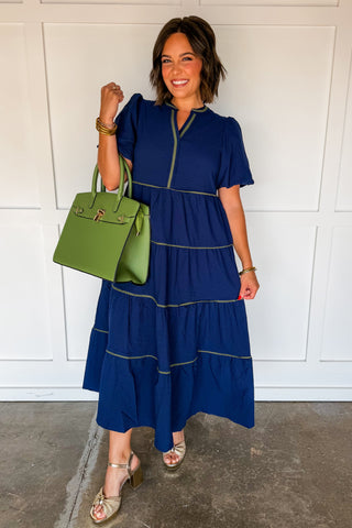 The Kinsley Midi Dress in Navy by Mary Square