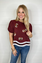 Load image into Gallery viewer, Friday Night Lights Football Sequin Top in Maroon