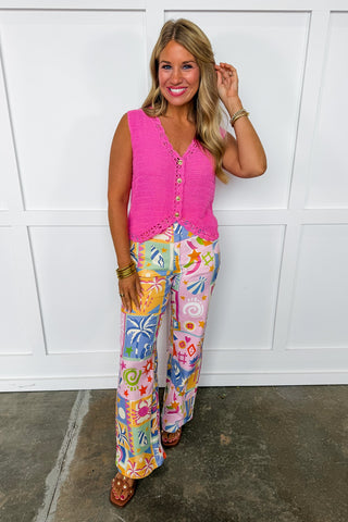 Heirloom Crochet Trim Knit Top in Pink