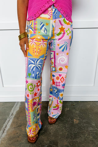 Summer Patchwork Wide Leg Pants