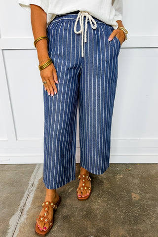 The Harbor Stripe Wide Leg Pants in Navy