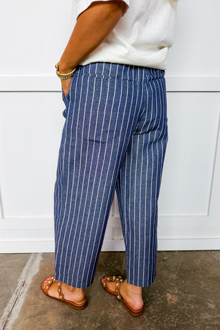 The Harbor Stripe Wide Leg Pants in Navy