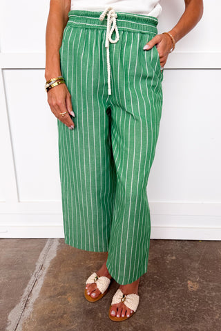 The Harbor Stripe Wide Leg Pants in Green