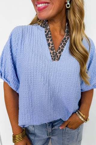 Wild Side Chic Textured Top in Blue