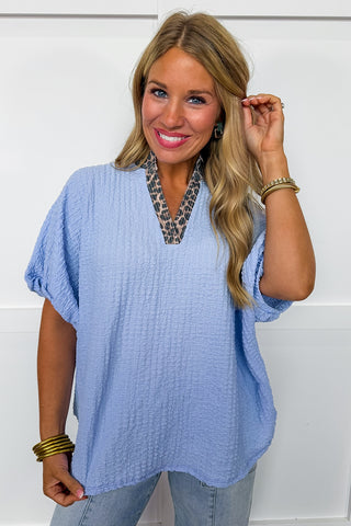 Wild Side Chic Textured Top in Blue
