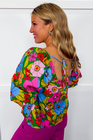 Retro Blooms Square Neck Top
