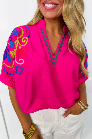 Blooming Bright Embroidered Top in Fuchsia