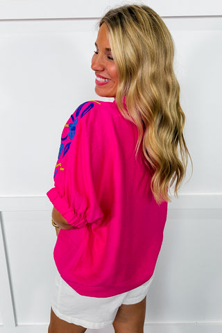 Blooming Bright Embroidered Top in Fuchsia