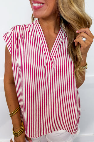 The Harbor Stripe Top in Hot Pink