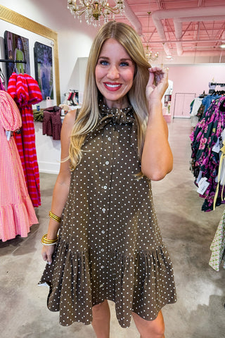 The Everly Dot Dress in Brown