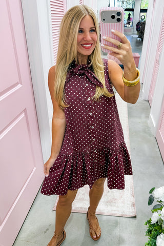 The Everly Dot Dress in Burgundy