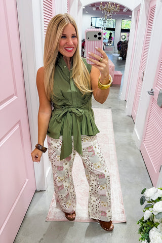 Garden Patchwork Wide Leg Pants in Plum Mix