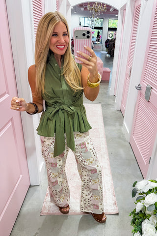 The Willow Waist Tie Top in Olive