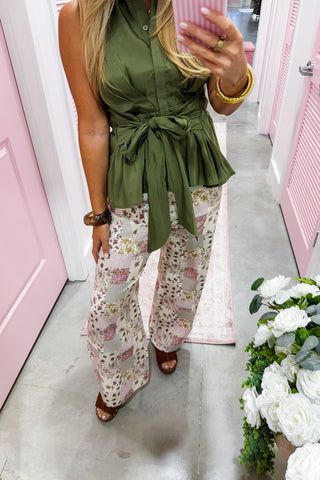 Garden Patchwork Wide Leg Pants in Plum Mix