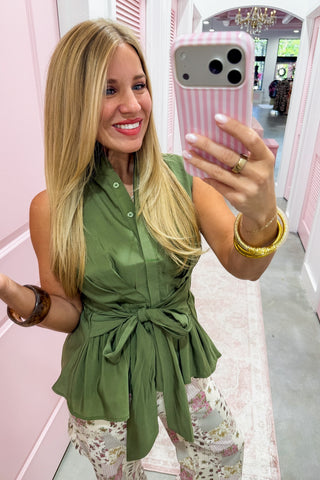 The Willow Waist Tie Top in Olive