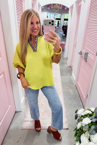 Wild Side Chic Textured Top in Lime