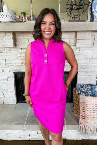 pink sleeveless shift dress Sleeveless Shift Dress with Rosettes