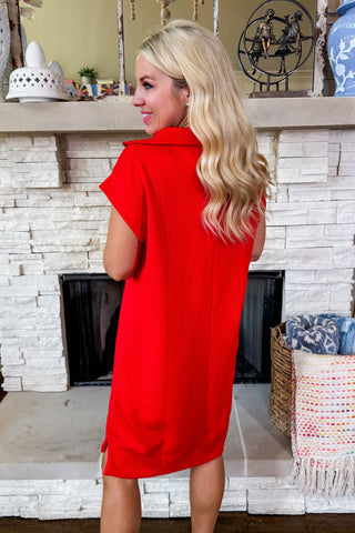 The Portside Quarter Zip Dress in Red