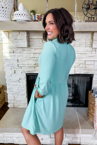 Inspire Me Button Front Dress in Aqua Mint
