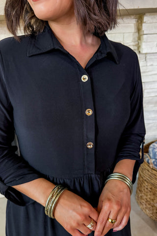 Inspire Me Button Front Dress in Black