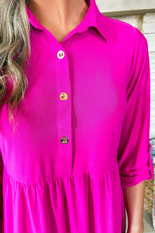 Inspire Me Button Front Dress in Pink