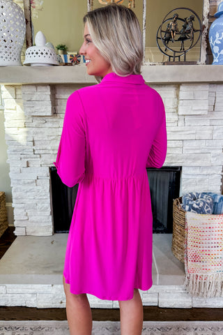 Inspire Me Button Front Dress in Pink