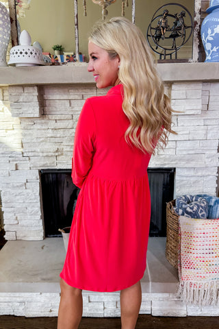 Inspire Me Button Front Dress in Red